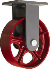 Hamilton - 10" Diam x 2-1/2" Wide x 12-1/2" OAH Top Plate Mount Rigid Caster - Cast Iron, 2,500 Lb Capacity, Tapered Roller Bearing, 5-1/4 x 7-1/4" Plate - USA Tool & Supply