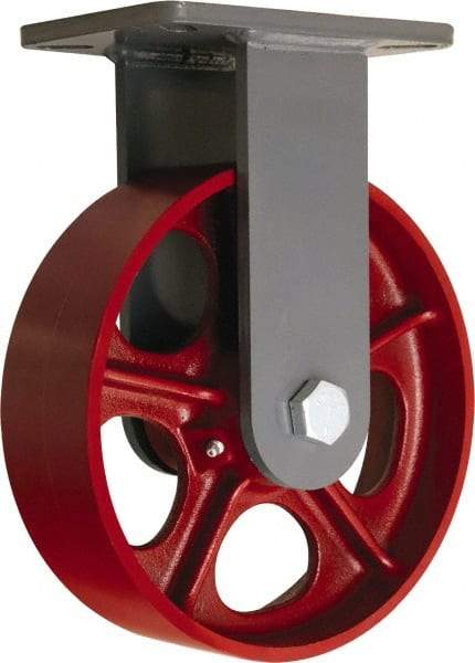 Hamilton - 10" Diam x 3" Wide x 12-1/2" OAH Top Plate Mount Rigid Caster - Cast Iron, 2,600 Lb Capacity, Tapered Roller Bearing, 5-1/4 x 7-1/4" Plate - USA Tool & Supply