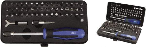 VEGA Industries - 53 Piece, 1/4" Drive Screwdriver Bit Set - #1 to #3 Phillips, Tamperproof 7/64 to 5/16" Hex, T8 to T40 Torx, #1 to #3 Square Recess - USA Tool & Supply