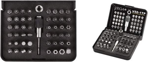 VEGA Industries - 50 Piece, 1/4" Drive Screwdriver Tamperproof Bit Set - #1 to #3 Phillips, Tamperproof 1/16 to 5/16" Hex, T10 to T40 Torx - USA Tool & Supply