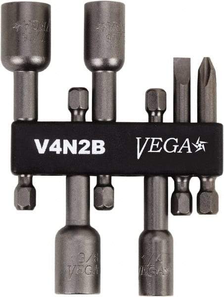 VEGA Industries - 6 Piece, Phillips, Slotted, Magnetic Nutsetters Handle, Screwdriver Bit Set - 1/4" Hex Drive - USA Tool & Supply