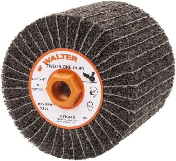 WALTER Surface Technologies - 4-1/2" Diam, 80 Grit Aluminum Oxide Unmounted Flap Wheel - 5/8" Hole, 5/8-11 Thread, 4" Wide, Nonwoven & Coated, Fine Grade, 3,800 Max RPM - USA Tool & Supply
