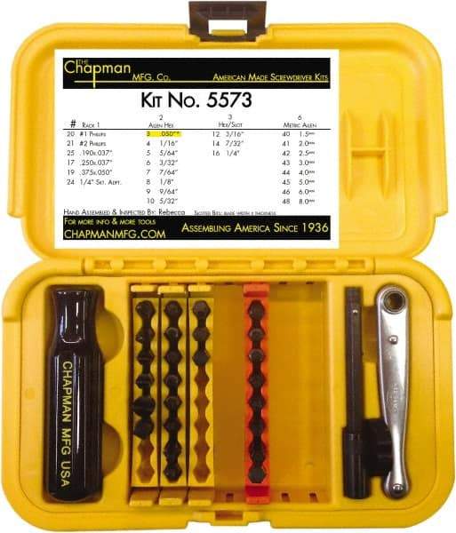 Chapman - 29 Piece, 1/4" Drive Screwdriver Bit Set - #1 & #2 Phillips, 0.05 to 1/4" Hex - USA Tool & Supply