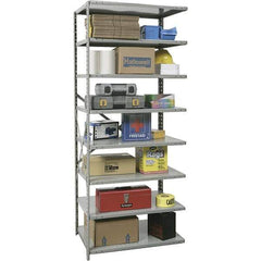 Hallowell - 8 Shelf Add-On Heavy-Duty Open Steel Shelving - 400 Lb Capacity, 48" Wide x 87" High x 12" Deep, Gray - USA Tool & Supply