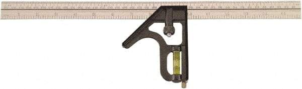 Johnson Level & Tool - 1 Piece, 16" Combination Square Set - 1/8 & 1/16" (Inch/Metric) Graduation, Stainless Steel Blade, Cast Zinc Head - USA Tool & Supply