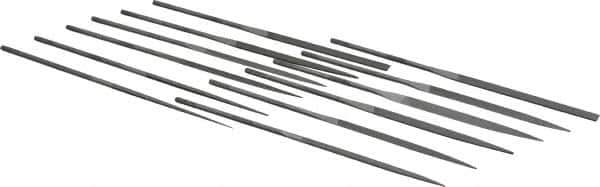 PFERD - 12 Piece Needle Pattern File Set - 6-1/4" Long, 2 Coarseness, Set Includes Flat, Hand, Crossing, Three Square, Square, Round, Half Round, Knife, Barrette, Flat with Round Edges, Crossing Oval - USA Tool & Supply