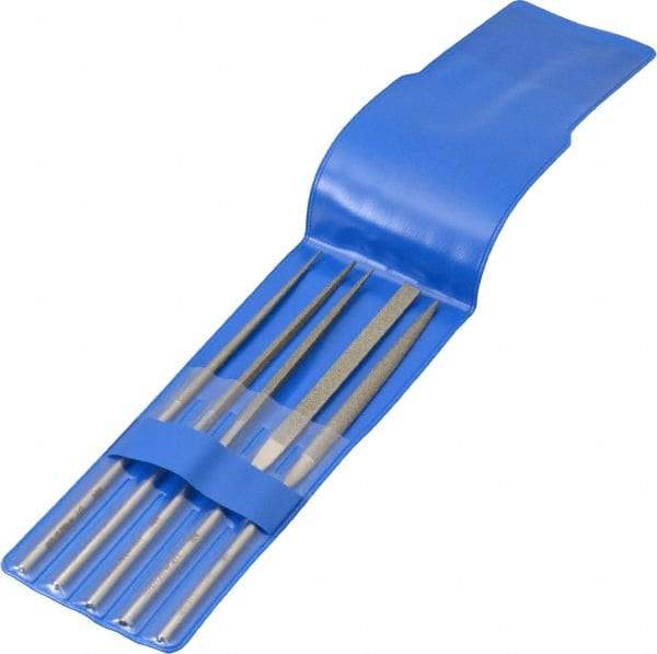 PFERD - 5 Piece Diamond Pattern File Set - 5-1/2" Long, Medium Coarseness, Set Includes Half Round, Hand, Round, Square, Three Square - USA Tool & Supply