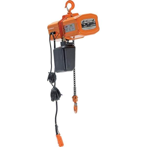 Vestil - 1/2 Ton Capacity, 20.5 FPM Lift Speed, 230 Volt, Electric Chain Hoist - 1.08 Output hp, 15' Max Lift - USA Tool & Supply