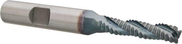 Hertel - 1/4" Diam, Coarse Pitch, 1-1/8" LOC, 3 Flute Cobalt Roughing Square End Mill - TiCN Finish, 2-15/16" OAL, 3/8" Shank Diam, Single End, Centercutting, 30° Helix - USA Tool & Supply