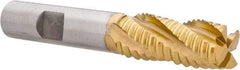 Hertel - 9/16" Diam, Coarse Pitch, 1-3/8" LOC, 4 Flute Cobalt Roughing Square End Mill - TiN Finish, 3-3/8" OAL, 1/2" Shank Diam, Single End, Centercutting, 30° Helix - USA Tool & Supply