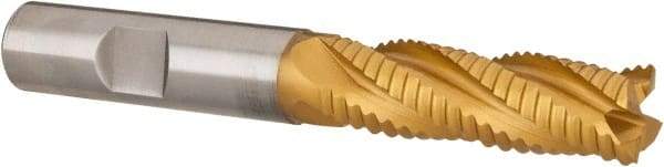 Hertel - 1/2" Diam, Coarse Pitch, 1-5/8" LOC, 4 Flute Cobalt Roughing Square End Mill - TiN Finish, 3-5/8" OAL, 1/2" Shank Diam, Single End, Centercutting, 30° Helix - USA Tool & Supply