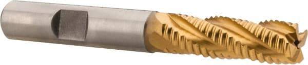 Hertel - 3/8" Diam, Coarse Pitch, 1-1/8" LOC, 4 Flute Cobalt Roughing Square End Mill - TiN Finish, 2-15/16" OAL, 3/8" Shank Diam, Single End, 30° Helix - USA Tool & Supply