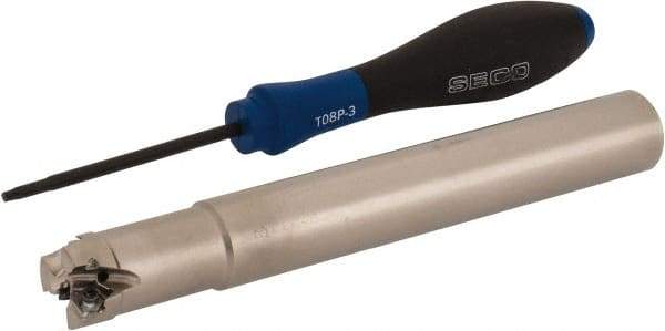 Seco - 3/4" Cut Diam, 0.157" Max Depth of Cut, 3/4" Shank Diam, 5.91" OAL, Indexable Square Shoulder End Mill - XNEX 04.. Inserts, Cylindrical Shank, 90° Lead Angle, Through Coolant, Series Square 6 - USA Tool & Supply