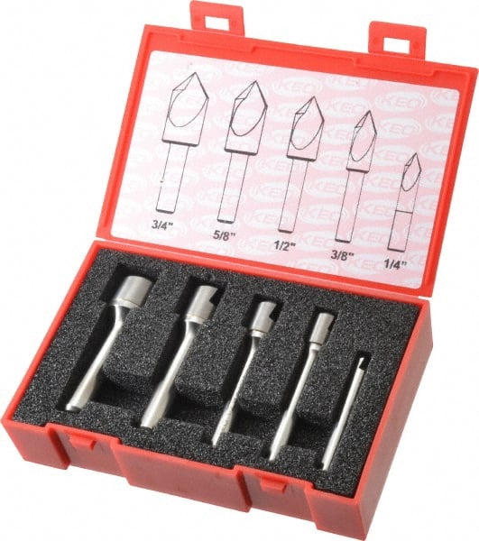 Keo - 5 Piece, 1/4 to 3/4" Head Diam, 90° Included Angle, Single End Countersink Set - USA Tool & Supply