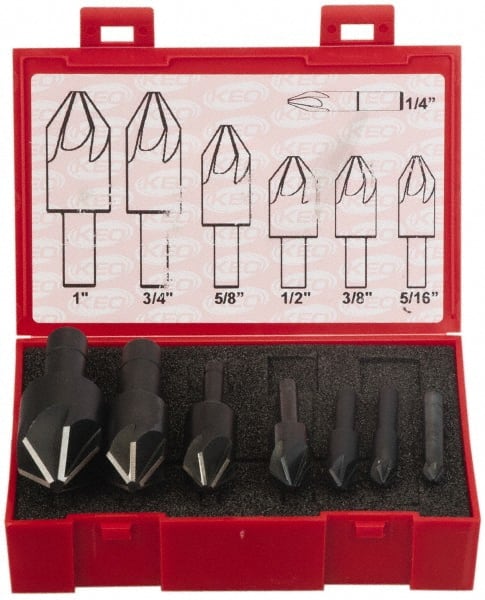 Keo - 7 Piece, 1/4 to 1" Head Diam, 100° Included Angle, Single End Countersink Set - USA Tool & Supply