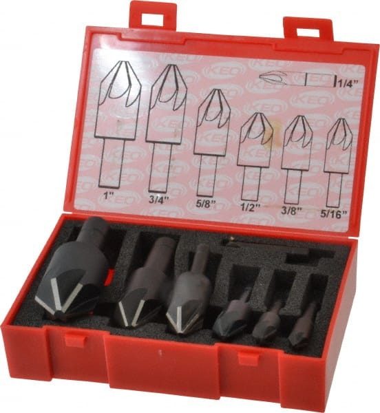 Keo - 7 Piece, 1/4 to 1" Head Diam, 82° Included Angle, Single End Countersink Set - USA Tool & Supply