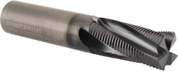 Kennametal - 3/4" Diam, Fine Pitch, 1-1/2" LOC, 4 Flute Solid Carbide Roughing Square End Mill - AlTiN Finish, 4" OAL, 3/4" Shank Diam, Centercutting, 20° Helix - USA Tool & Supply