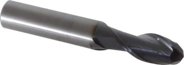 OSG - 12mm Diam, 25mm LOC, 2 Flute Solid Carbide Ball End Mill - TiAlN Finish, Single End, 76mm OAL, 12mm Shank Diam, Spiral Flute - USA Tool & Supply