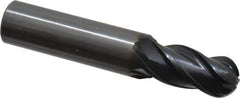 OSG - 11/16" Diam, 1-3/8" LOC, 4 Flute Solid Carbide Ball End Mill - TiAlN Finish, Single End, 4" OAL, 3/4" Shank Diam, Spiral Flute - USA Tool & Supply