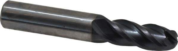 OSG - 13/32" Diam, 1" LOC, 4 Flute Solid Carbide Ball End Mill - TiAlN Finish, Single End, 2-3/4" OAL, 7/16" Shank Diam, Spiral Flute - USA Tool & Supply
