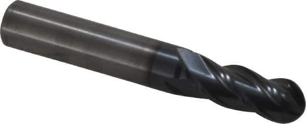 OSG - 11/32" Diam, 7/8" LOC, 4 Flute Solid Carbide Ball End Mill - TiAlN Finish, Single End, 2-1/2" OAL, 3/8" Shank Diam, Spiral Flute - USA Tool & Supply