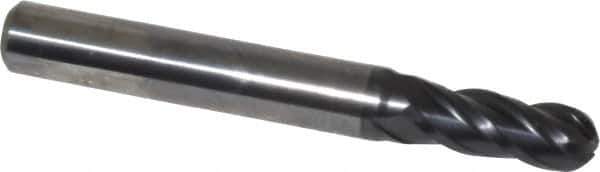 OSG - 9/32" Diam, 3/4" LOC, 4 Flute Solid Carbide Ball End Mill - TiAlN Finish, Single End, 2-1/2" OAL, 5/16" Shank Diam, Spiral Flute - USA Tool & Supply