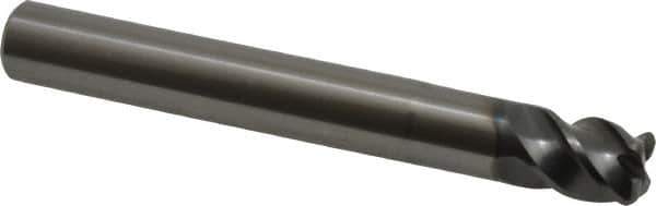 OSG - 3/8", 4 Flute, Single End, Solid Carbide, 0.06" Corner Radius End Mill - 3" OAL, 45° Helix, Right Hand Flute, 3/8" LOC, Right Hand Cut, 1" Extended Reach - USA Tool & Supply