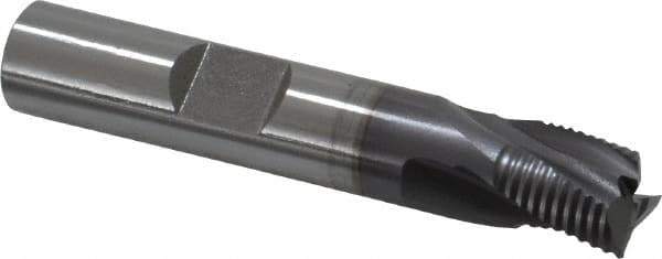 OSG - 3/8" Diam, Fine Pitch, 3/8" LOC, 3 Flute Cobalt Corner Chamfer Roughing End Mill - TiCN Finish, 2-5/32" OAL, 3/8" Shank Diam, Single End, Centercutting, 30° Helix - USA Tool & Supply