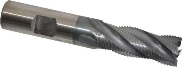 OSG - 5/8" Diam, Fine Pitch, 1-5/8" LOC, 4 Flute Cobalt Corner Chamfer Roughing End Mill - TiCN Finish, 3-3/4" OAL, 5/8" Shank Diam, Single End, Centercutting, 30° Helix - USA Tool & Supply