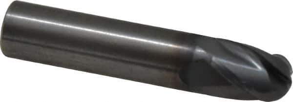 OSG - 1/2" Diam, 5/8" LOC, 4 Flute Solid Carbide Ball End Mill - TiCN Finish, Single End, 2-1/2" OAL, 1/2" Shank Diam, Spiral Flute - USA Tool & Supply