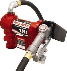 Tuthill - 15 GPM, 3/4" Hose Diam, DC Tank Pump with Manual Nozzle - 1" Inlet, 3/4" Outlet, 12 Volts, 12' Hose Length, 1/4 hp - USA Tool & Supply