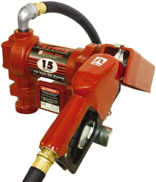 Tuthill - 15 GPM, 3/4" Hose Diam, DC Tank Pump with Automatic Nozzle - 1" Inlet, 3/4" Outlet, 12 Volts, 12' Hose Length, 1/4 hp - USA Tool & Supply