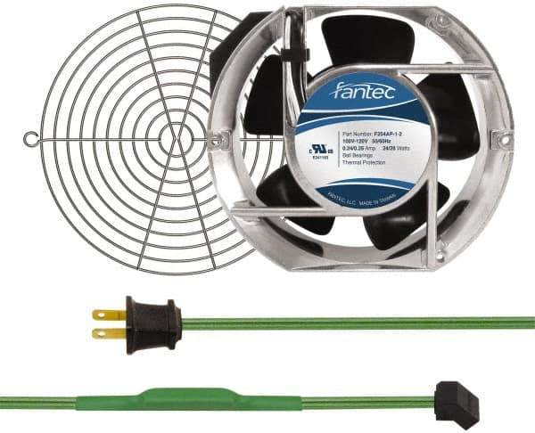 Made in USA - 115 Volts, AC, 240 CFM, Oval Tube Axial Fan Kit - 0.46 Amp Rating, Includes Fan, Fan Filter, 151mm High x 172mm Wide x 51mm Deep, Thermostatically Controlled Fan Cord - USA Tool & Supply