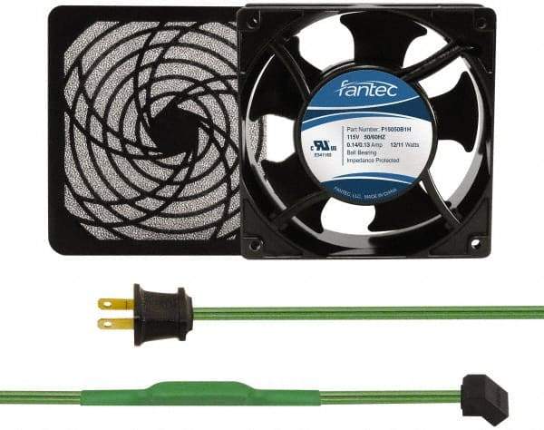 Made in USA - 115 Volts, AC, 103 CFM, Square Tube Axial Fan Kit - 0.26 Amp Rating, 120mm High x 120mm Wide x 38.5mm Deep, Includes Fan, Fan Filter, Thermostatically Controlled Fan Cord - USA Tool & Supply