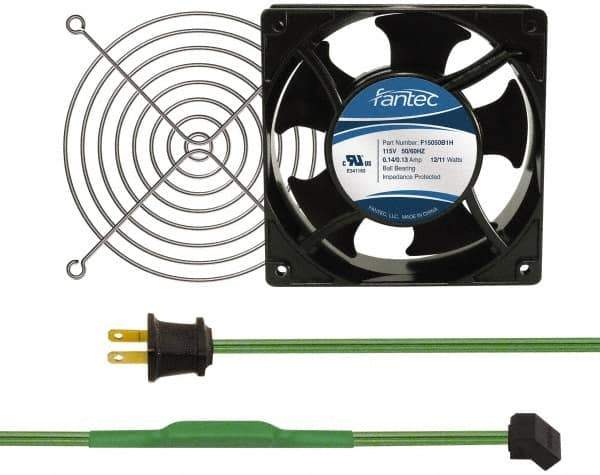 Made in USA - 115 Volts, AC, 103 CFM, Square Tube Axial Fan Kit - 0.26 Amp Rating, 120mm High x 120mm Wide x 38.5mm Deep, Includes Fan, Fan Guard, Thermostatically Controlled Fan Cord - USA Tool & Supply