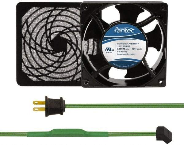 Made in USA - 115 Volts, AC, 80 CFM, Square Tube Axial Fan Kit - 0.18 Amp Rating, 120mm High x 120mm Wide x 38.5mm Deep, Includes Fan, Fan Filter, Thermostatically Controlled Fan Cord - USA Tool & Supply