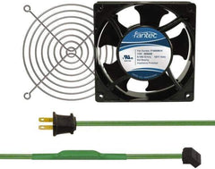 Made in USA - 115 Volts, AC, 80 CFM, Square Tube Axial Fan Kit - 0.18 Amp Rating, 120mm High x 120mm Wide x 38.5mm Deep, Includes Fan, Fan Guard, Thermostatically Controlled Fan Cord - USA Tool & Supply