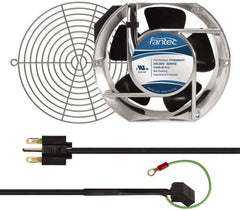 Made in USA - 230 Volts, AC, 240 CFM, Oval Tube Axial Fan Kit - 0.12/0.16 Amp Rating, 151mm High x 172mm Wide x 51mm Deep, Includes Fan, Fan Guard, Fan Cord - USA Tool & Supply