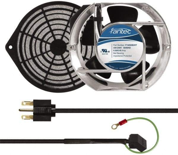 Made in USA - 230 Volts, AC, 240 CFM, Oval Tube Axial Fan Kit - 0.12/0.16 Amp Rating, 151mm High x 172mm Wide x 51mm Deep, Includes Fan, Fan Filter, Fan Cord - USA Tool & Supply