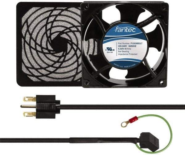 Made in USA - 230 Volts, AC, 103 CFM, Square Tube Axial Fan Kit - 0.12 Amp Rating, 120mm High x 120mm Wide x 38.5mm Deep, Includes Fan, Fan Guard, Fan Cord - USA Tool & Supply