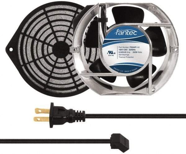 Made in USA - 115 Volts, AC, 240 CFM, Oval Tube Axial Fan Kit - 0.46 Amp Rating, 151mm High x 172mm Wide x 51mm Deep, Includes Fan, Fan Guard, Fan Cord - USA Tool & Supply