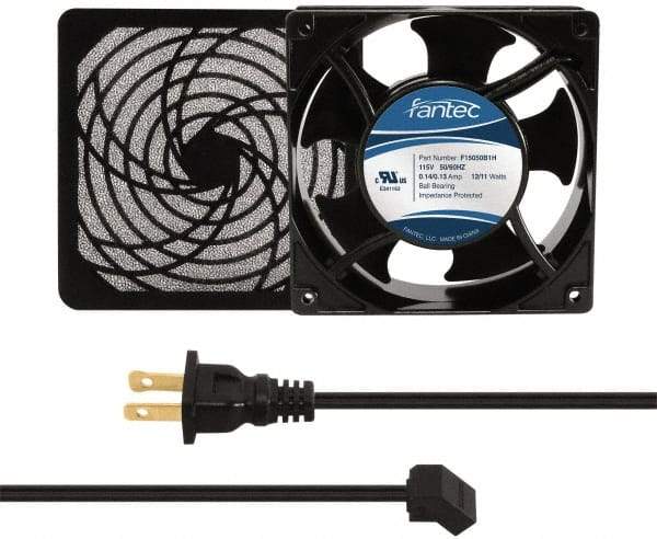 Made in USA - 115 Volts, AC, 103 CFM, Square Tube Axial Fan Kit - 0.26 Amp Rating, 120mm High x 120mm Wide x 38.5mm Deep, Includes Fan, Fan Filter, Fan Cord - USA Tool & Supply