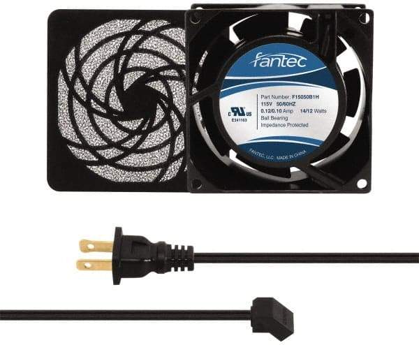 Made in USA - 115 Volts, AC, 31 CFM, Square Tube Axial Fan Kit - 0.18 Amp Rating, 3.15" High x 3" Wide x 38.5mm Deep, Includes Fan, Fan Filter, Fan Cord - USA Tool & Supply