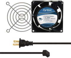 Made in USA - 115 Volts, AC, 31 CFM, Square Tube Axial Fan Kit - 0.18 Amp Rating, 3.15" High x 3" Wide x 38.5mm Deep, Includes Fan, Fan Guard, Fan Cord - USA Tool & Supply