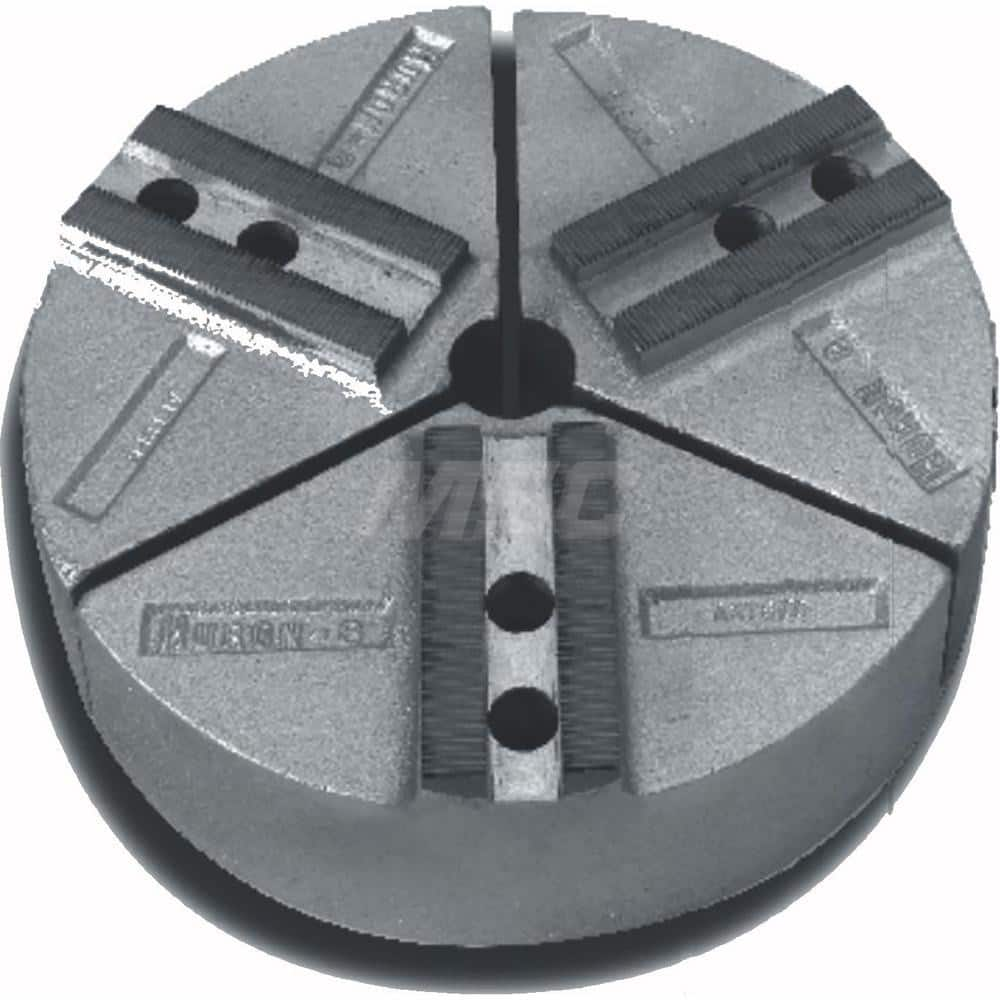 Huron Machine Products - Soft Lathe Chuck Jaws; Jaw Type: Round ; Material: Cast Iron ; Jaw Interface Type: 1.5mm x 60? Serrated ; Maximum Compatible Chuck Diameter (Inch): 10 ; Minimum Compatible Chuck Diameter (Inch): 1 ; Overall Height (Inch): 4 - Exact Industrial Supply