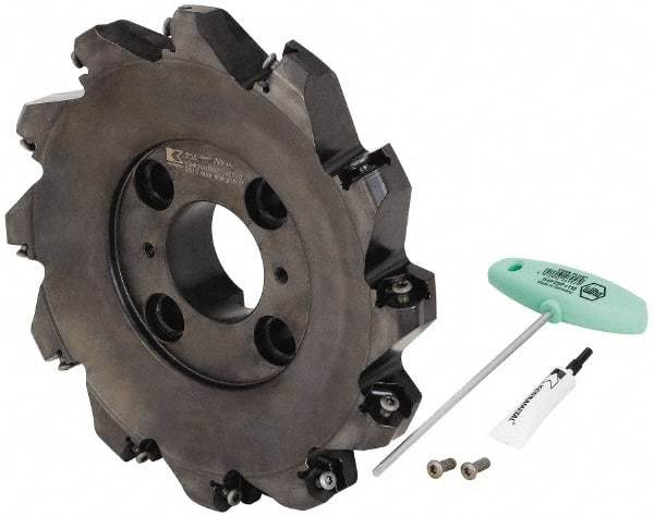 Kennametal - 10" Cut Diam, 2-1/2" Arbor Hole, 8mm Max Depth of Cut, 45° Indexable Chamfer & Angle Face Mill - 12 Inserts, HNPJ 1307... Insert, Right Hand Cut, 12 Flutes, Through Coolant, Series Dodeka Max - USA Tool & Supply
