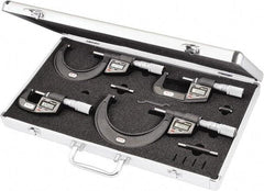 Starrett - 0 to 4" Range, 0.001mm Resolution, 4 Piece Electronic Outside Micrometer Sets - 0.001mm Accuracy, Friction Thimble, Carbide Measuring Face - USA Tool & Supply
