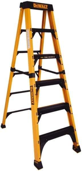 DeWALT - 5 Steps, 6' High, Fiberglass Step Ladder - 500 Lb Capacity, 24-1/16" Base Width - USA Tool & Supply