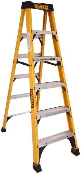 DeWALT - 5 Steps, 6' High, Type IA Rating, Fiberglass Step Ladder - 300 Lb Capacity, 22-9/16" Base Width - USA Tool & Supply