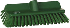 Vikan - 1-1/2" Bristle Length, Polyester Cleaning & Finishing Brush - 9-5/8" Long x 5" Wide Head, 10" OAL, European Threaded Handle, Green, Polypropylene Block - USA Tool & Supply